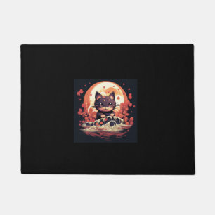 Halloween Enchantment_ Black Cat, Pumpkins, Wave Doormat