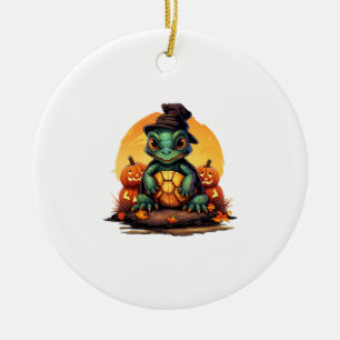 Halloween Enchantment Turtle with Hat in Autumn Ceramic Tree Decoration