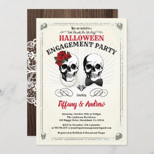 Halloween engagement party invitation. Black red Invitation