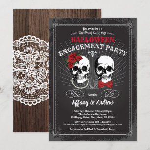 Halloween engagement party invitation. Black red Invitation