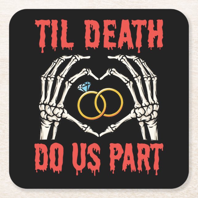 Halloween Engagement Til Death Do Us Part Square Paper Coaster (Front)