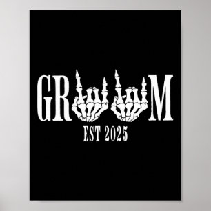 Halloween Engagement Wedding Bride Groom Skeleton  Poster