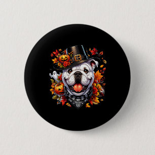 Halloween English Bulldog Fall Leaves Pumpkins Gho 6 Cm Round Badge