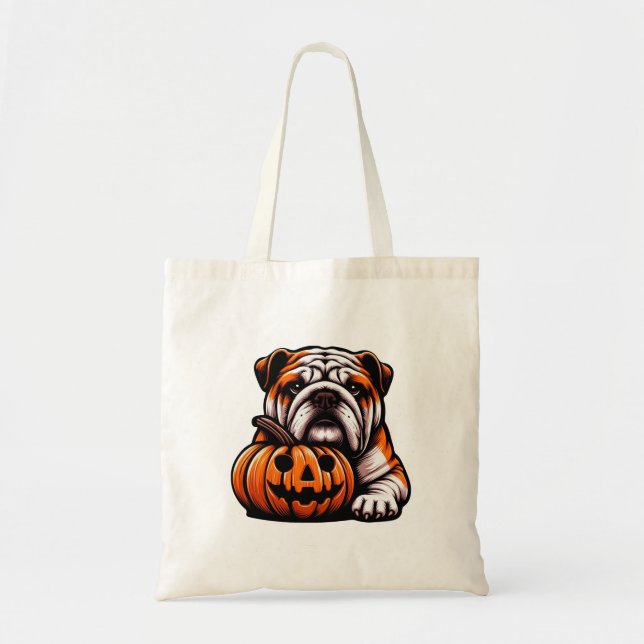 Halloween English Bulldog - Jack o Lantern Autumn Tote Bag (Front)