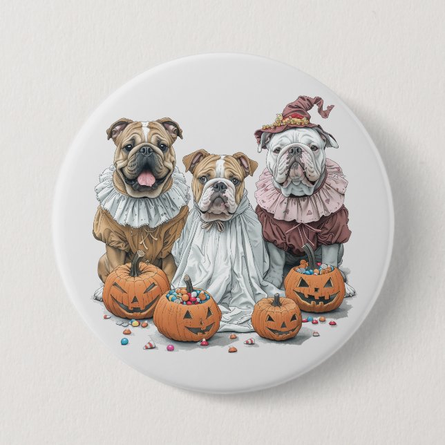 Halloween English Bulldogs Pumpkin 7.5 Cm Round Badge (Front)