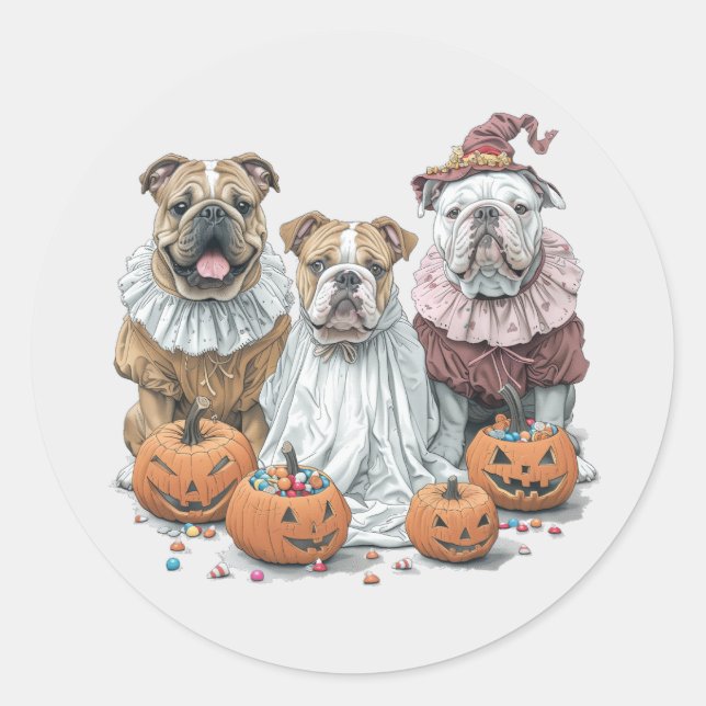 Halloween English Bulldogs Pumpkin Classic Round Sticker (Front)