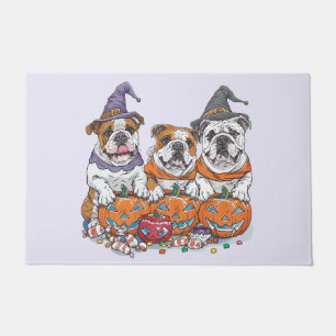 Halloween English Bulldogs Pumpkin Doormat