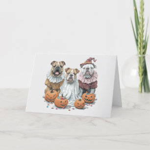Halloween English Bulldogs Pumpkin Holiday Card
