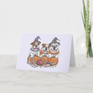 Halloween English Bulldogs Pumpkin Holiday Card
