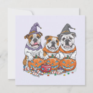 Halloween English Bulldogs Pumpkin Invitation
