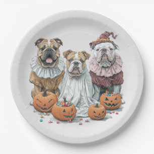 Halloween English Bulldogs Pumpkin Paper Plate