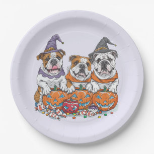 Halloween English Bulldogs Pumpkin Paper Plate