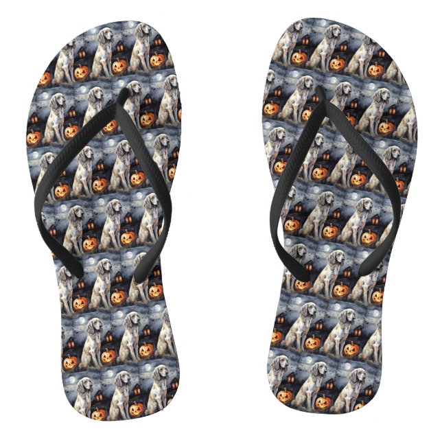 Halloween English Setter With Pumpkins Scary Flip Flops (Footbed)