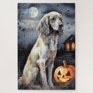 Halloween English Setter With Pumpkins Scary Jigsaw Puzzle