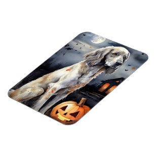 Halloween English Setter With Pumpkins Scary Magnet