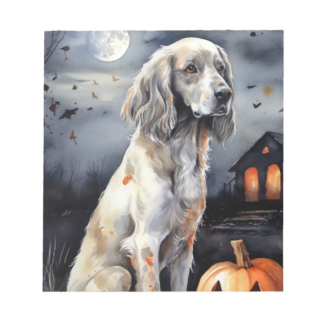 Halloween English Setter With Pumpkins Scary Notepad (Front)