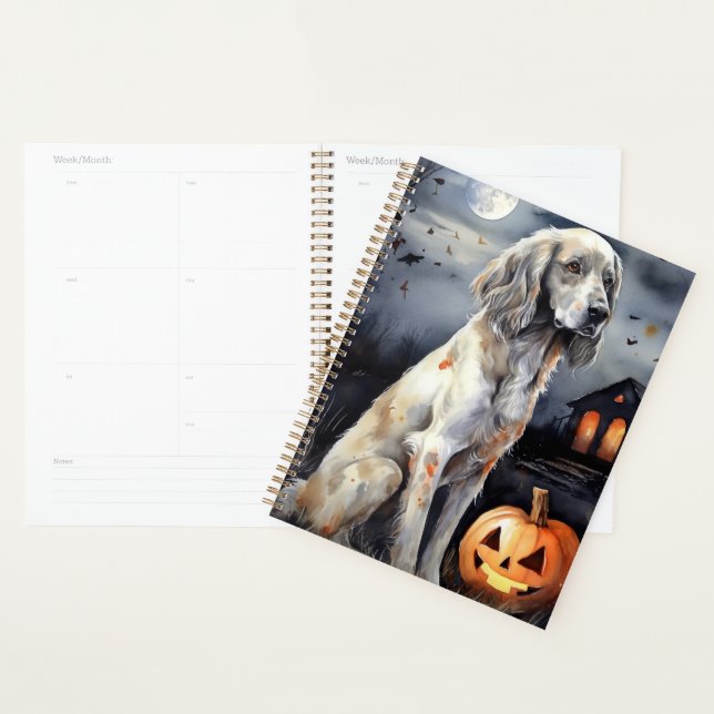Halloween English Setter With Pumpkins Scary Planner (Display)