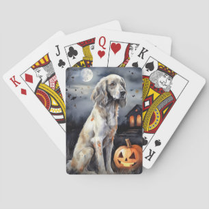 Halloween English Setter With Pumpkins Scary Playing Cards