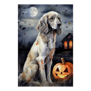 Halloween English Setter With Pumpkins Scary Poster