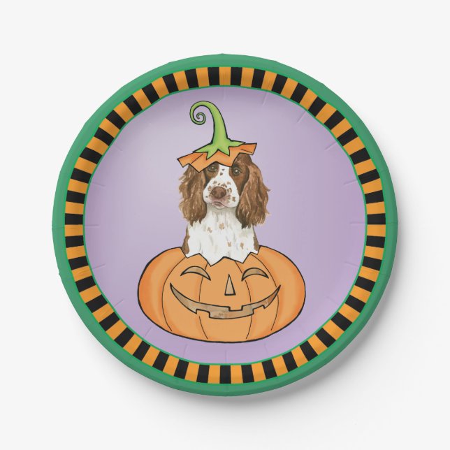 Halloween English Springer Spaniel Paper Plate (Front)