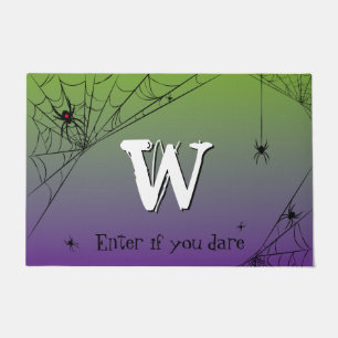 Halloween Enter if you Dare Spiders Monogram Doormat