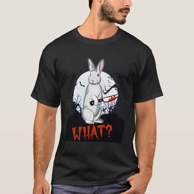 Halloween Er Rabbit With Knife W Halloween T-Shirt (Front)