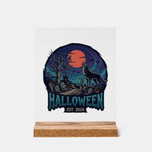 Halloween Est Howling Wolf Red Moon Zombie Hand_1 Acrylic Sign