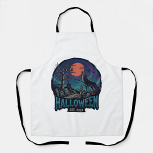 Halloween Est Howling Wolf Red Moon Zombie Hand_1 Apron