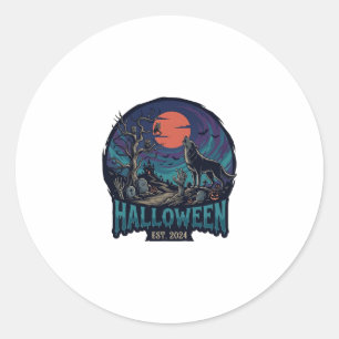 Halloween Est Howling Wolf Red Moon Zombie Hand_1 Classic Round Sticker