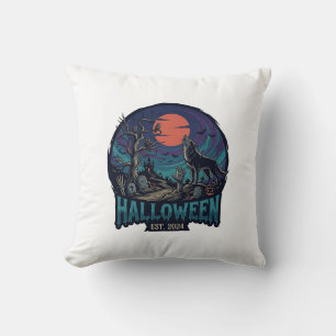 Halloween Est Howling Wolf Red Moon Zombie Hand_1 Cushion