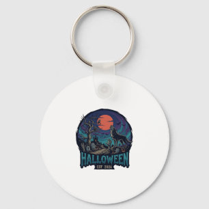 Halloween Est Howling Wolf Red Moon Zombie Hand_1 Key Ring