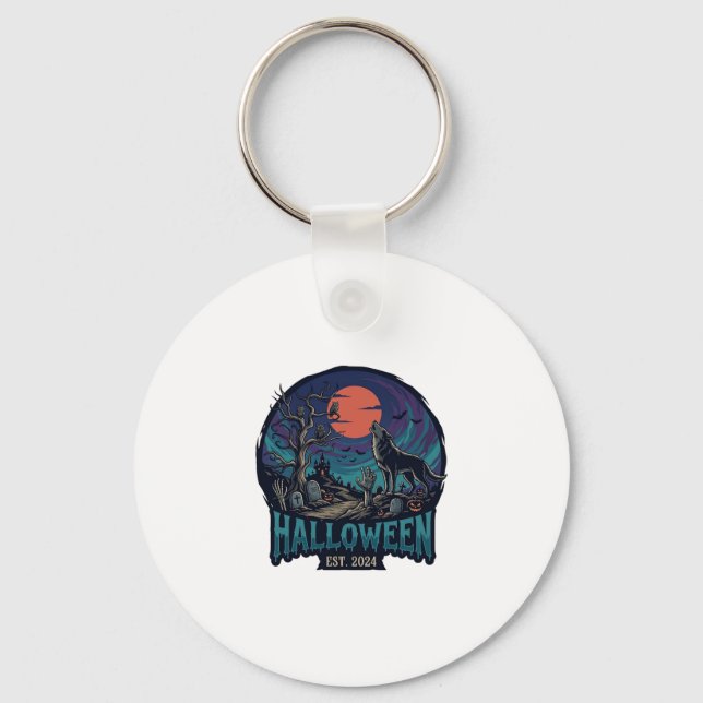 Halloween Est Howling Wolf Red Moon Zombie Hand_1 Key Ring (Front)