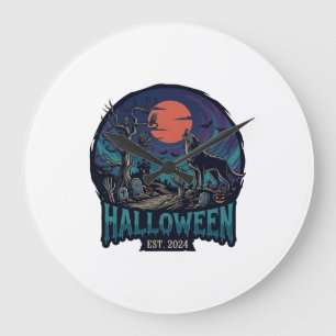 Halloween Est Howling Wolf Red Moon Zombie Hand_1 Large Clock