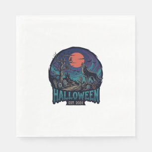 Halloween Est Howling Wolf Red Moon Zombie Hand_1 Napkin