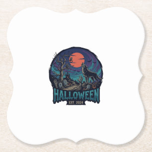 Halloween Est Howling Wolf Red Moon Zombie Hand_1 Paper Coaster