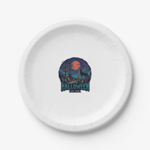 Halloween Est Howling Wolf Red Moon Zombie Hand_1 Paper Plate