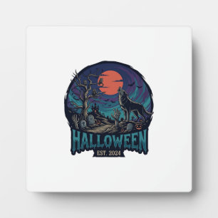 Halloween Est Howling Wolf Red Moon Zombie Hand_1 Plaque
