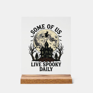 Halloween Everyday Shirt with Vintage Haunted Moon Acrylic Sign