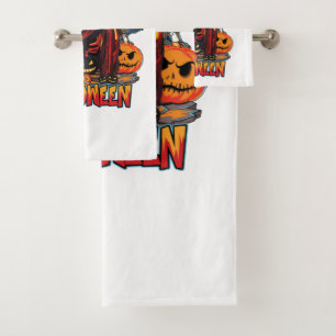 Halloween Evil skeleton, Pumpkin Bath Towel Set