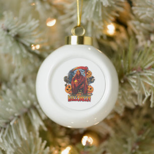 Halloween Evil skeleton, Pumpkin Ceramic Ball Christmas Ornament