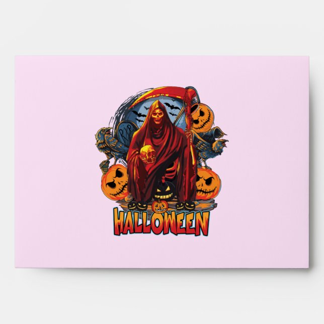 Halloween Evil skeleton, Pumpkin Envelope (Front)