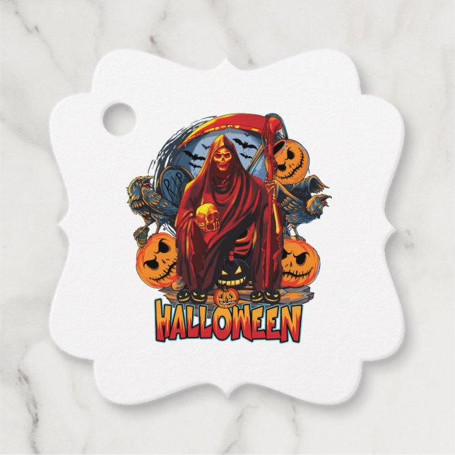 Halloween Evil skeleton, Pumpkin Favour Tags (Front)