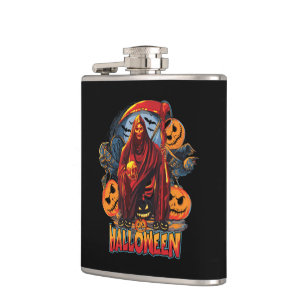 Halloween Evil skeleton, Pumpkin Hip Flask