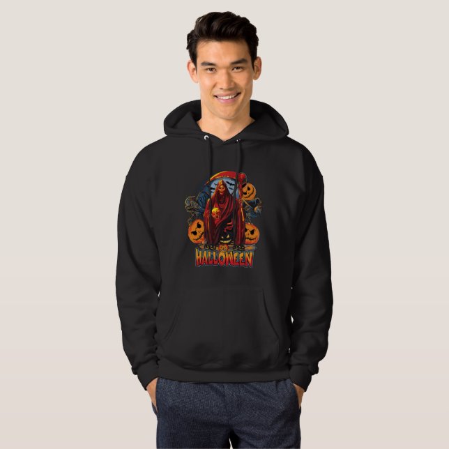 Halloween Evil skeleton, Pumpkin Hoodie (Front Full)
