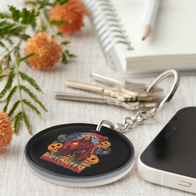 Halloween Evil skeleton, Pumpkin Key Ring (Front Right)