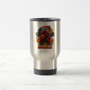 Halloween Evil skeleton, Pumpkin Travel Mug