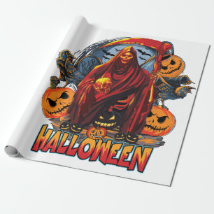 Halloween Evil skeleton, Pumpkin Wrapping Paper