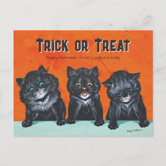 Halloween Excited black cats Louis Wain CC1286 Postcard (Front)