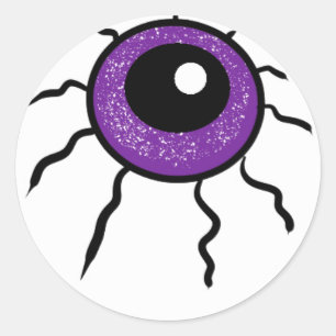 Halloween eye detail, cartoon style, purple  classic round sticker