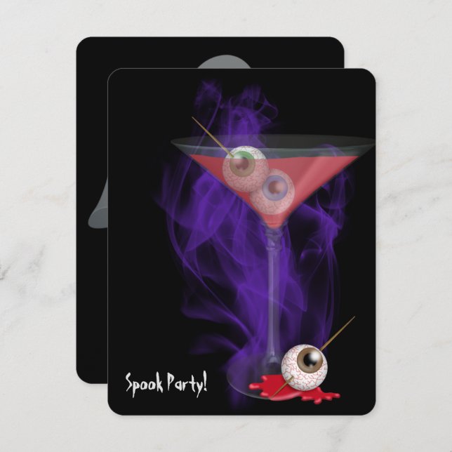Halloween Eyeball Martini in purple smoke invite (Front/Back)